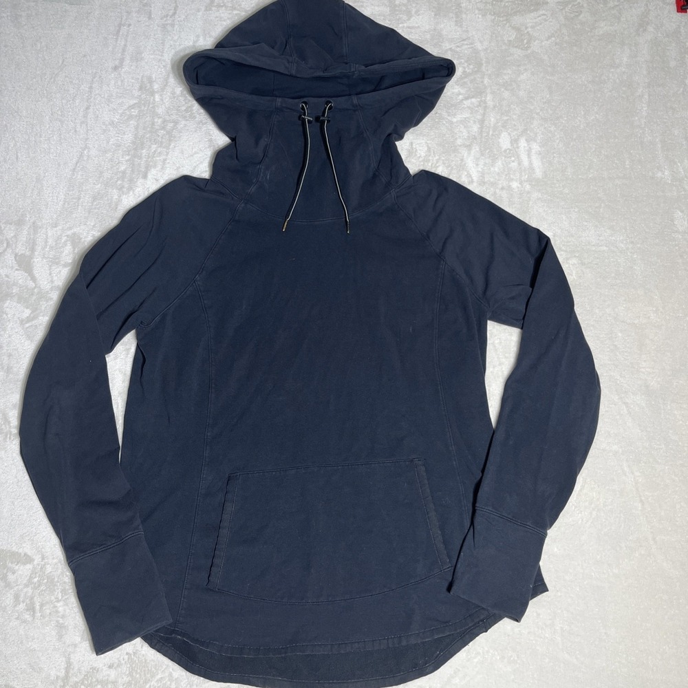 Athleta Sentry Hoodie Womens Large Black Cowl Neck Pullover Thumbholes Stretch